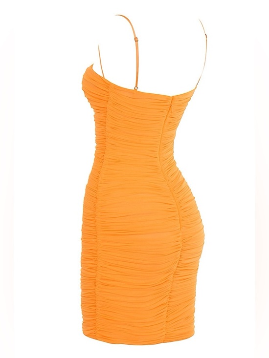 HOUSE of CB Tangerine Ruched Organza Mesh Mini Dress Sz. M - Picture 3 of 15